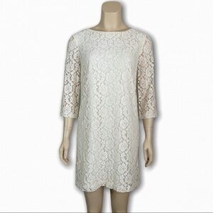 Maggy London Off White Lace Shift Dress w/ 3/4 Sleeves Size 6P